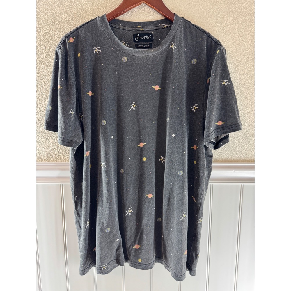 Coastal Mens Large Space Astronaut Planet All Over Print T-Shirt Charcoal Gray